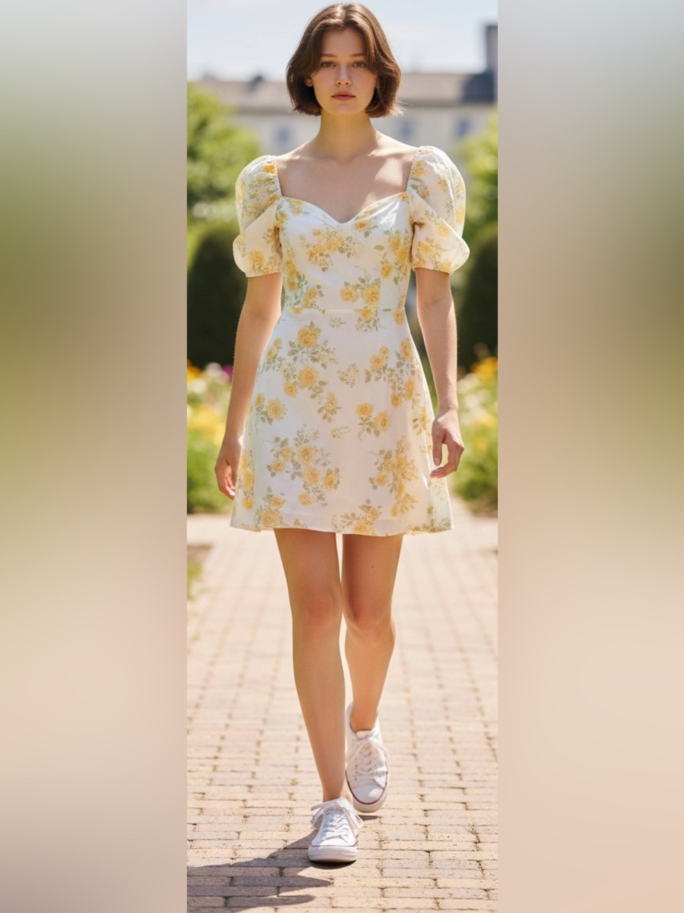 Altar'd State Cream Dress with Yellow Floral Accents Size Medium